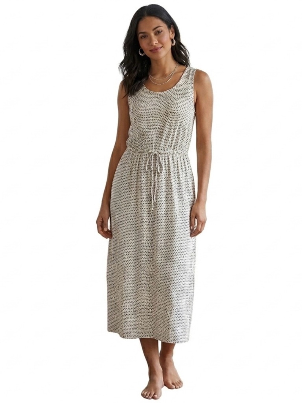 Lucky Brand Sleeveless Polka Dot Maxi Dress Cream/Black Beach Women’s Large